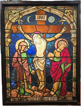 Lade das Bild in den Galerie-Viewer, Kirchenfenster farbig mit Bleiverglasung Christus am Kreuz (INRI)
