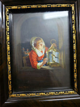 Lade das Bild in den Galerie-Viewer, Mädchen mit Laterne an einem Fenster, Mischtechnik auf Elfenbeinimitation, nach dem Gemälde von Gerard Dou
