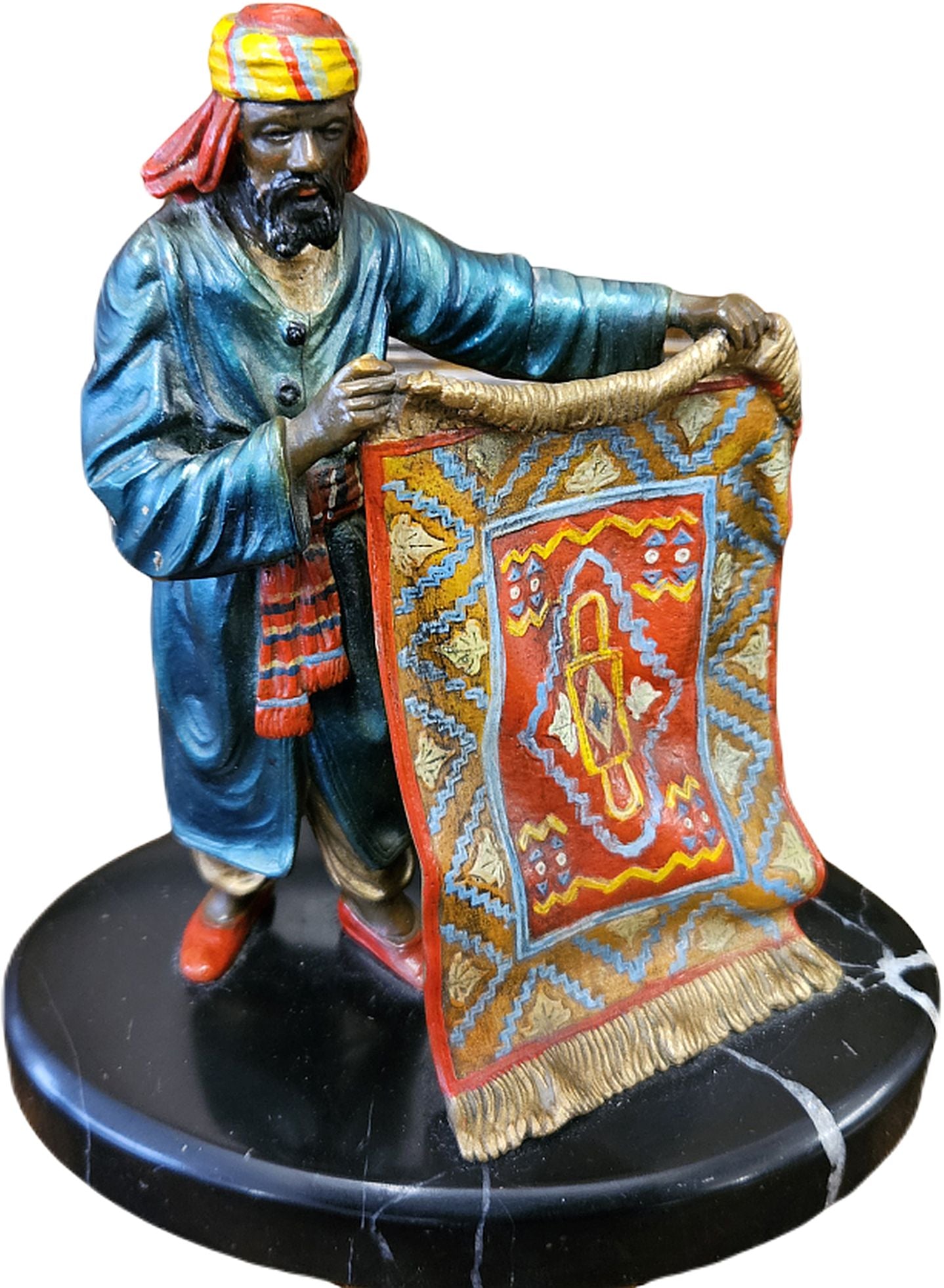 Orientalische Figur, Teppichverkäufer Bronze auf Mamorsockel