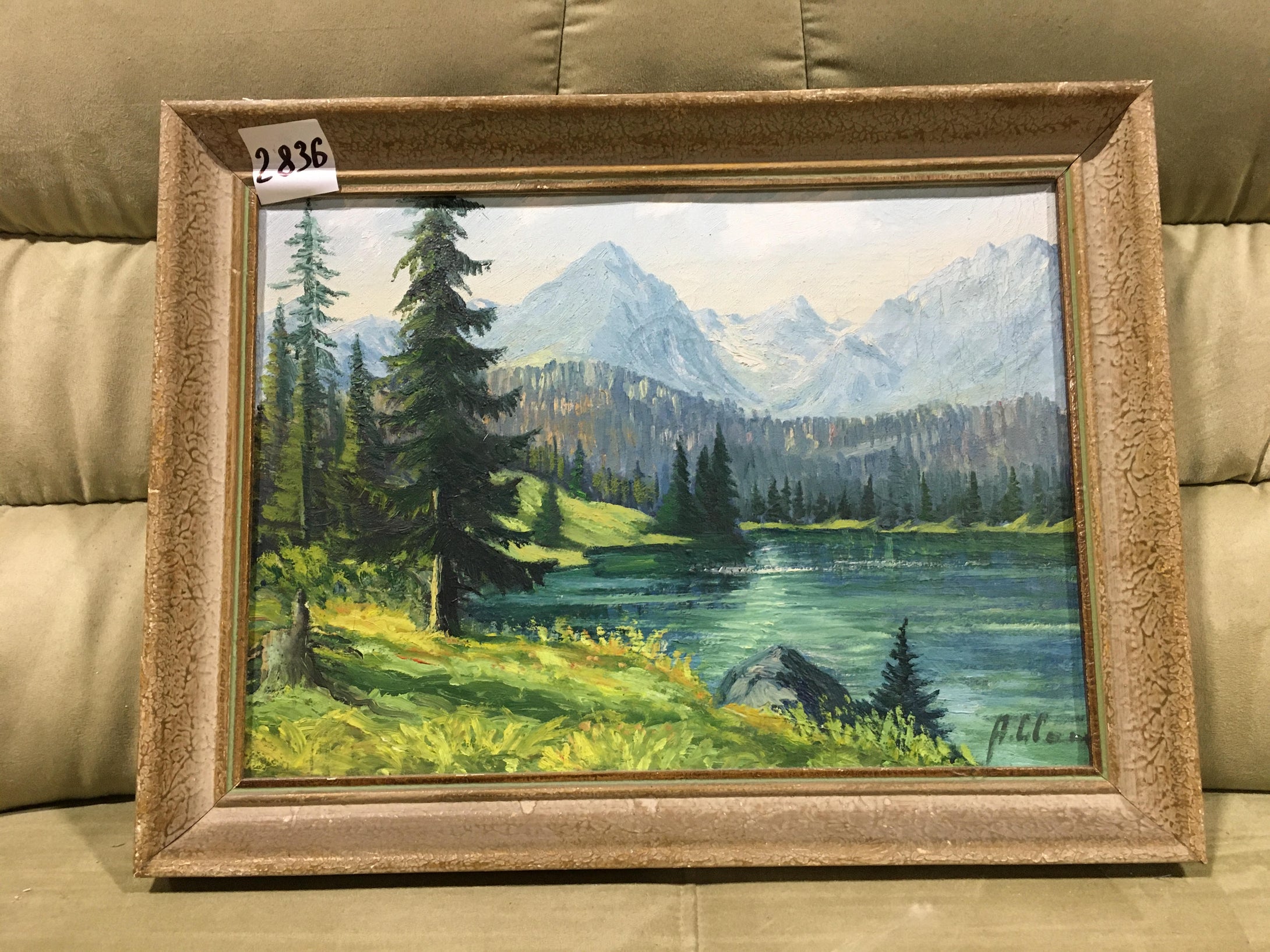 Bild mit Rahmen aus der Auflösung einer Sammlung, Wald, See, Gebirge #2836