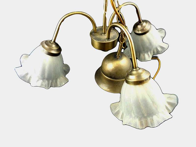 Jugendstil- Lampe 3- flammig mit Glasschalen, Messing