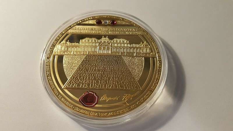 Medaille-60 Jahre Staatsvertrag Österreich 1955-2015 Schloß Belvedere Zertifikat