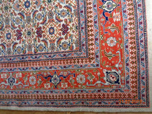 Lade das Bild in den Galerie-Viewer, Teppich indisch mit breiter Bordüre und einheitlichem Muster in der Mitte  beige / rot / blau
